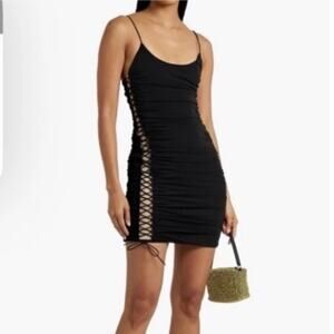 Alice + Olivia Siriana Lace-Up Ruched Stretch-Jersey Mini Dress Black Size 8